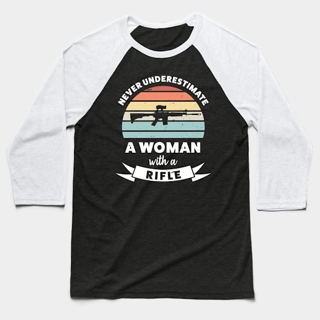 Woman with a Rifle Funny Gun Gift Mom Baseball T-Shirt by qwertydesigns